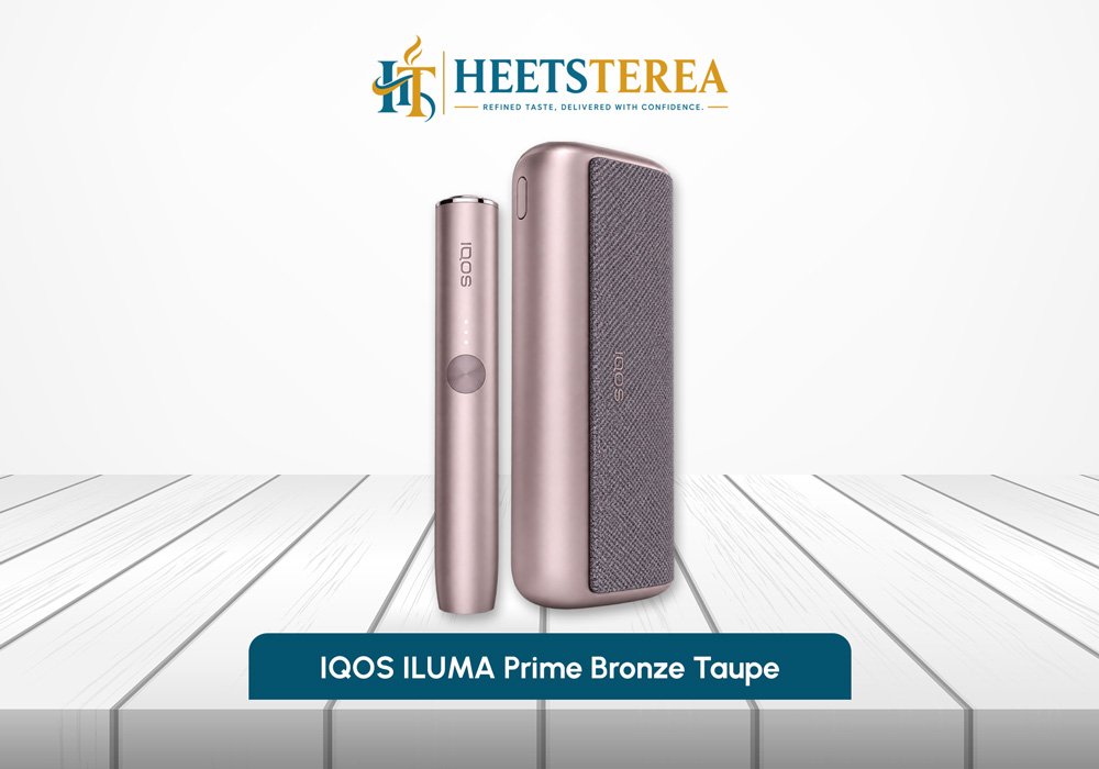 IQOS ILUMA PRIME Bronze Taupe device with holder and pocket charger